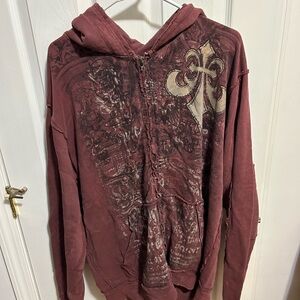 Affliction Red Zip Up Sweater
